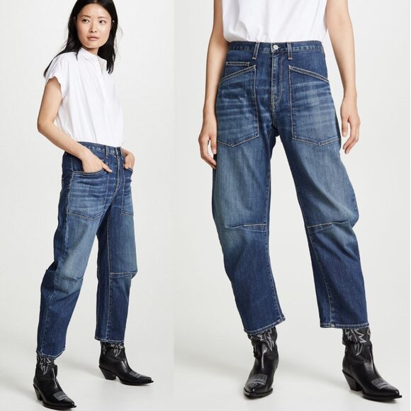 Nili Lotan Shon Tribeca Wash Jean Denim Blue Barrel Leg Size 27 - Picture 1 of 8